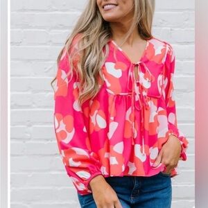Michelle McDowell Floral Pink Balloon Sleeve Blouse